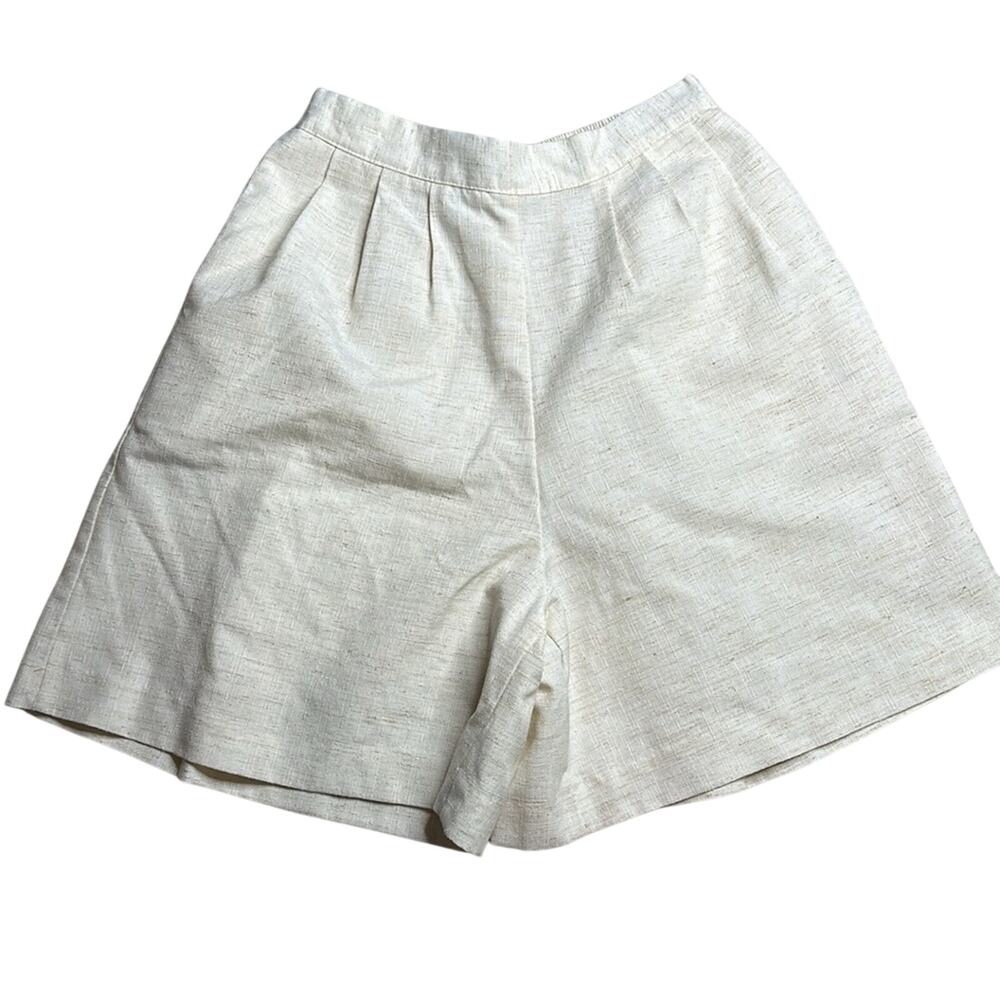 Vintage Elastic Pull On Shorts Cream Beige High Waisted Oversized Mom Shorts DD2
